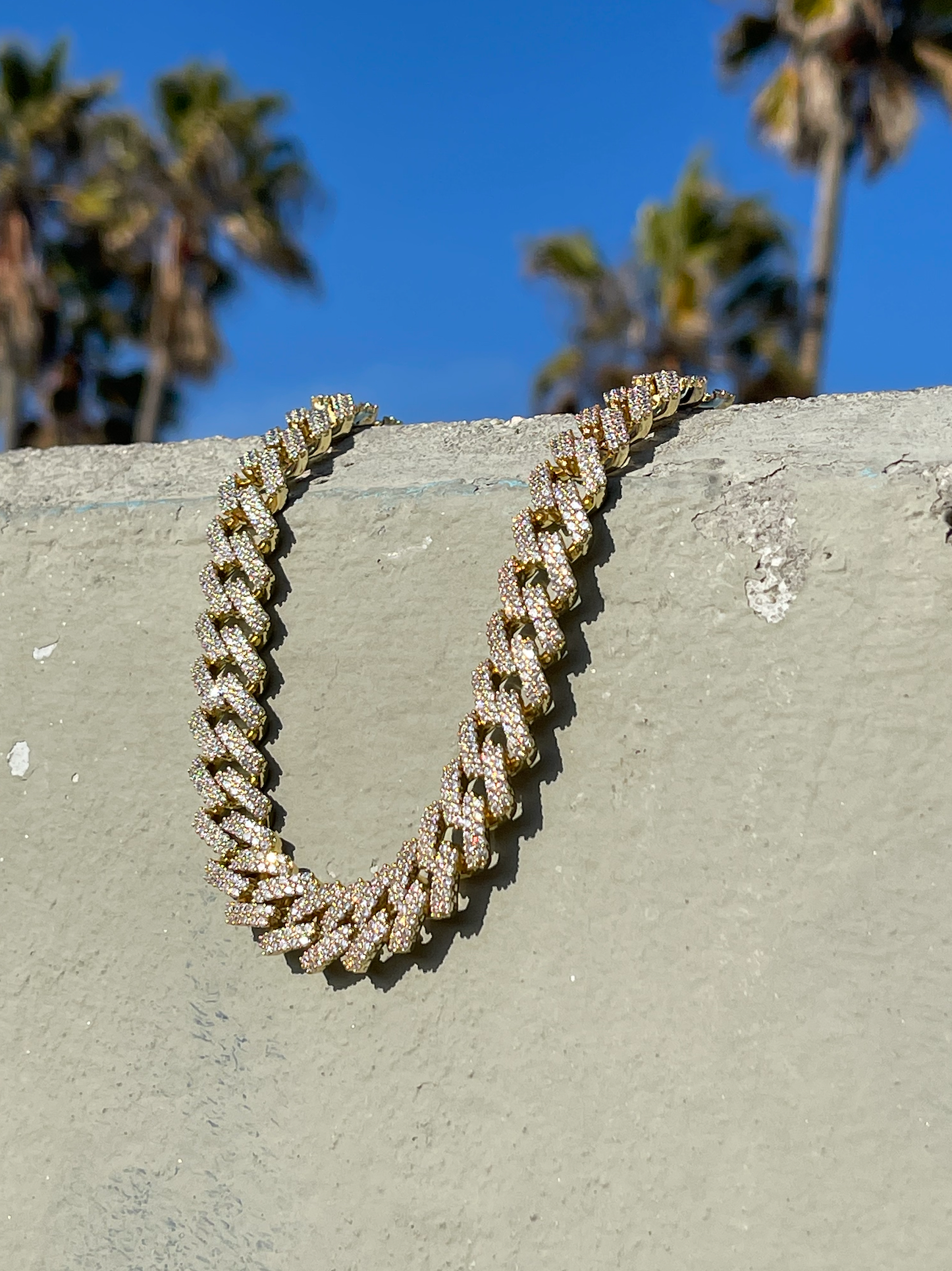 Diamond Prong Link Necklace 10mm in White Gold